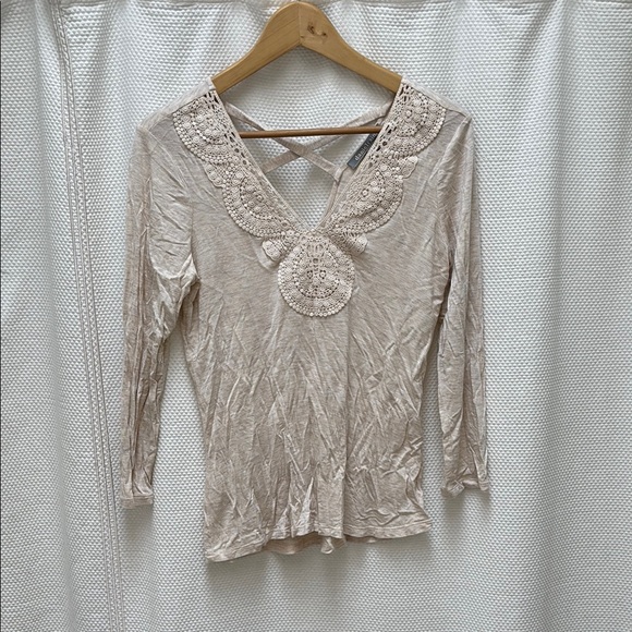 Daniel Rainn Tan Cream Crochet Embellished Blouse - Picture 1 of 6